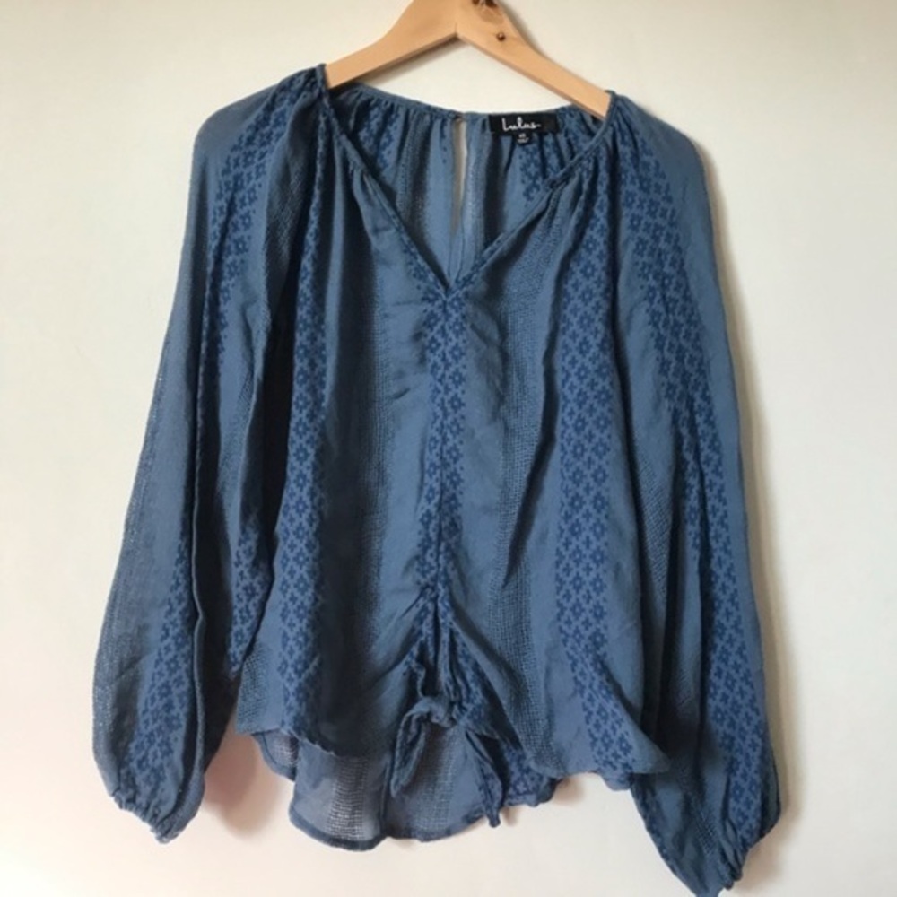 Tie front Alba embroidered peasant blouse boho top